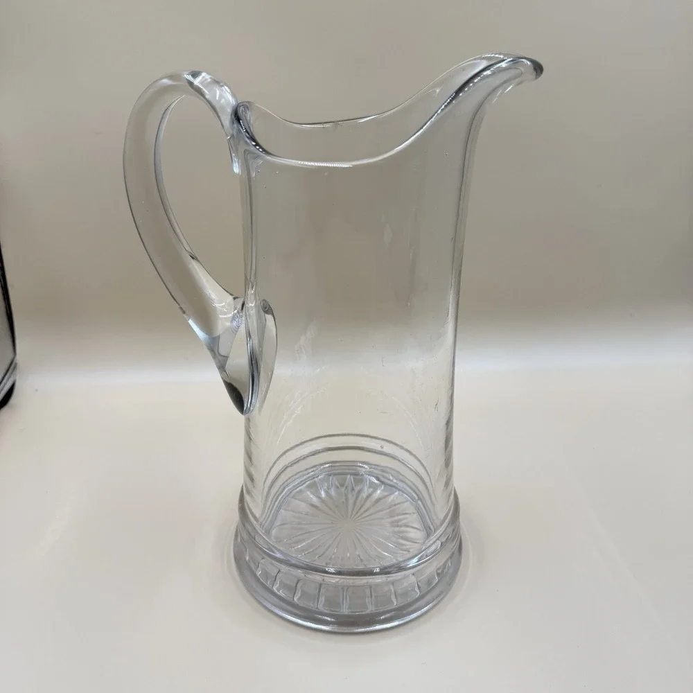 Vintage Clear Glass Etched Crystal Glass Pitcher Minimalist Summer Sunburst
